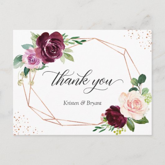 Elegant Plum Paars Blush Floral Dank je Briefkaart (Voorkant)