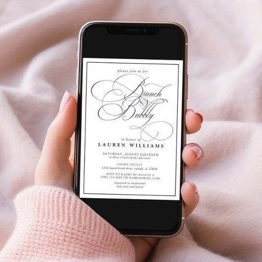 Elegant Plum Paars Calligraphy Brunch & Bubble Kaart