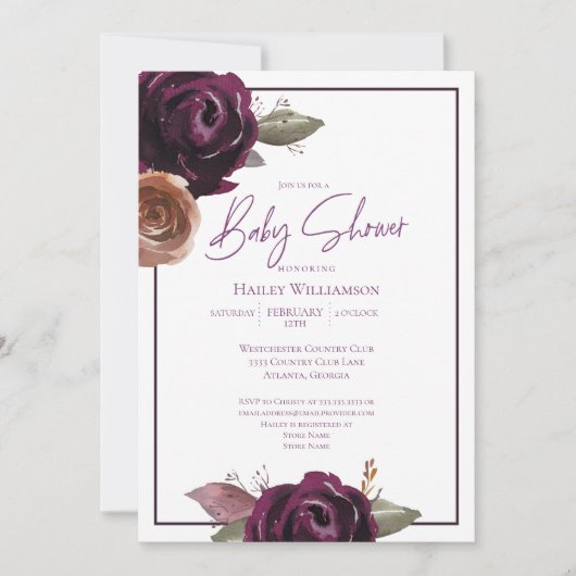 Elegant Plum, Paars en Gold Baby shower Kaart (Voorkant)