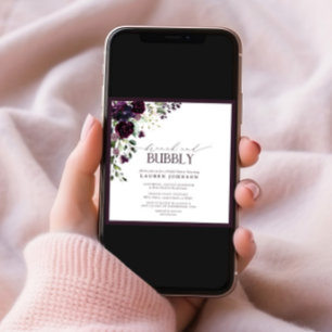 Elegant Plum Paars Floral Brunch & Bubble Shower Kaart