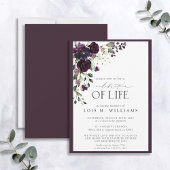 Elegant Plum Paars Floral Celebration of Life Kaart
