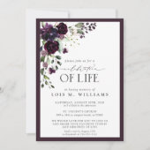 Elegant Plum Paars Floral Celebration of Life Kaart (Voorkant)