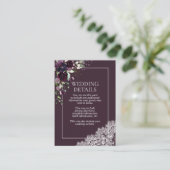 Elegant Plum Paars Floral Lace - Gegevens Informatiekaartje (Staand voorkant)
