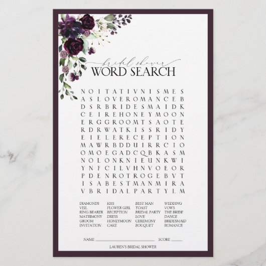 Elegant Plum Paars Floral Vrijgezellenfeest Game (Voorkant)