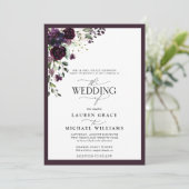 Elegant Plum Paars Floral Waterverf Script Kaart (Staand voorkant)