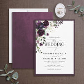 Elegant Plum Paars Floral Waterverf Script Kaart