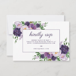 Elegant Plum Paars Floral Wedding Website RSVP Kaartje