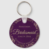 Elegant Plum Paars & Gold Bridesmaid Wedding Gift Sleutelhanger (Voorkant)