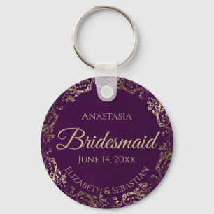 Elegant Plum Paars & Gold Bridesmaid Wedding Gift Sleutelhanger