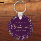 Elegant Plum Paars & Gold Bridesmaid Wedding Gift Sleutelhanger (Voorkant)