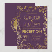 Elegant Plum Paars Gold Floral Weddenschap Kaart (Voorkant / Achterkant)