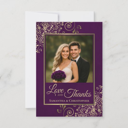 Elegant Plum Paars & Gold Love & Bedankt Wedding (Voorkant)