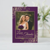 Elegant Plum Paars & Gold Love & Bedankt Wedding (Staand voorkant)