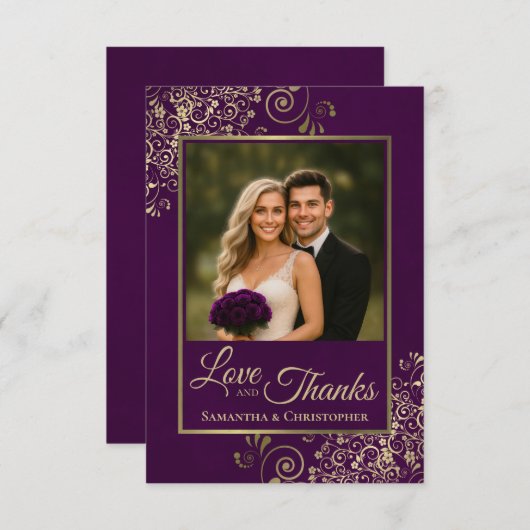 Elegant Plum Paars & Gold Love & Bedankt Wedding (Voorkant / Achterkant)