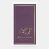 Elegant Plum Paars Gold Monogram Script Weduwschap Servet (Voorkant)