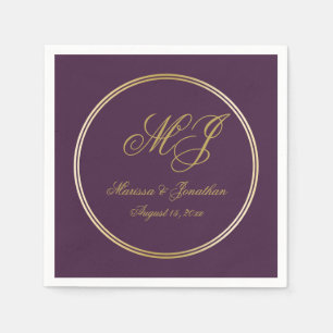 Elegant Plum Paars Gold Monogram Script Weduwschap Servet