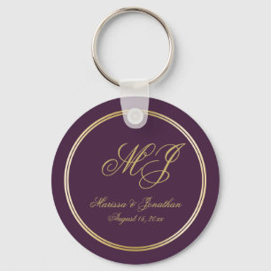 Elegant Plum Paars Gold Monogram Script Weduwschap Sleutelhanger