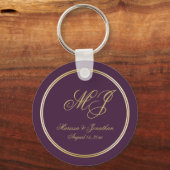 Elegant Plum Paars Gold Monogram Script Weduwschap Sleutelhanger (Voorkant)