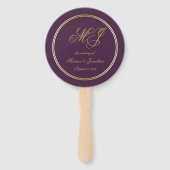 Elegant Plum Paars Gold Monogram Weddenprogramma Handwaaier (Voorkant)