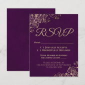 Elegant Plum Paars & Gold Wedding RSVP telefonisch Kaart (Voorkant / Achterkant)