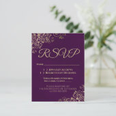 Elegant Plum Paars & Gold Wedding RSVP telefonisch Kaart (Staand voorkant)