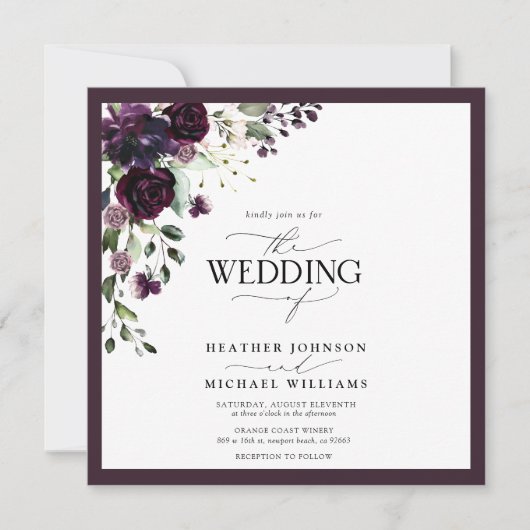 Elegant Plum Paars Mauve Floral Waterverf Script Kaart (Voorkant)