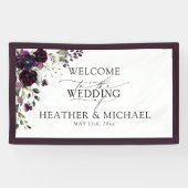 Elegant Plum Paars Mauve Floral Waterverf Script Spandoek (Horizontaal)