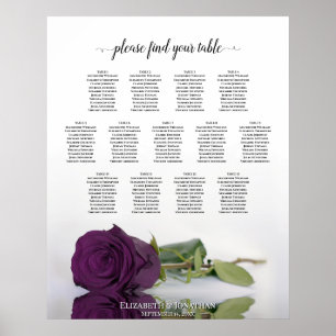 Elegant Plum Paars Roos 13 Tabel Seating Chart Poster
