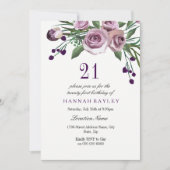 Elegant Plum Paars Roos 21st Birthday Invitation Kaart (Voorkant)