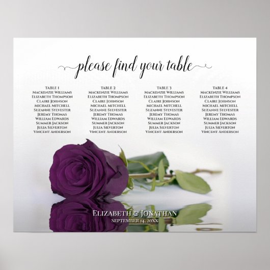 Elegant Plum Paars Roos 4 Tabel Seatrix Poster (Voorkant)