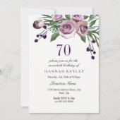 Elegant Plum Paars Roos 70th Birthday Invitation Kaart (Voorkant)