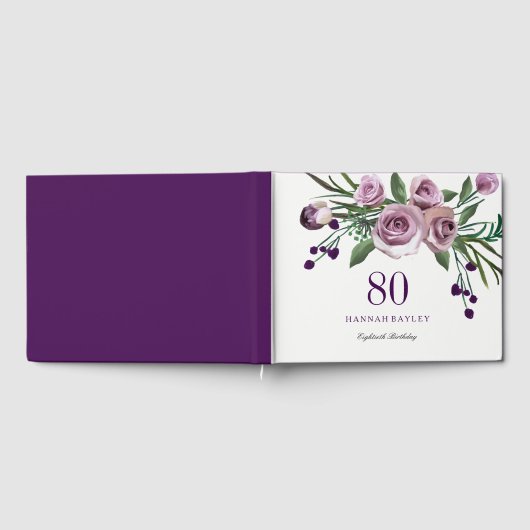 Elegant Plum Paars Roos 80th Birthday Guestbook Gastenboek (Volledig)