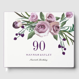 Elegant Plum Paars Roos 90th Birthday Guestbook Gastenboek