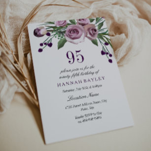 Elegant Plum Paars Roos 95th Birthday Invitation Kaart