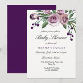 Elegant Plum Paars Roos Baby shower Invitation Kaart (Voorkant / Achterkant)