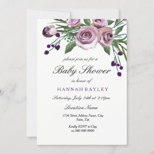 Elegant Plum Paars Roos Baby shower Invitation Kaart