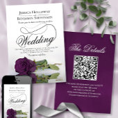 Elegant Plum Paars Roos Fancy QR Code Weddenschap Kaart