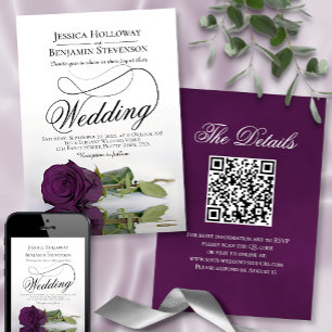 Elegant Plum Paars Roos Fancy QR Code Weddenschap Kaart