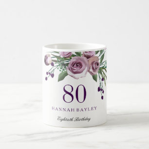 Elegant Plum Paars Roos Floral 80th Birthday Koffiemok