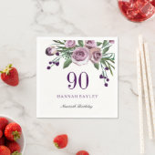 Elegant Plum Paars Roos Floral 90th Birthday Servetten (Insitu)