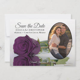 Elegant Plum Paars Roos met Oval Photo Weddenschap Save The Date