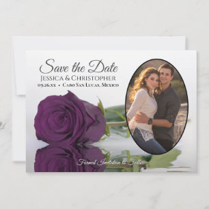 Elegant Plum Paars Roos met Oval Photo Weddenschap Save The Date