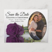 Elegant Plum Paars Roos Oval Foto bewaart de datum Aankondigingskaart (Voorkant)