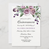 Elegant Plum Paars Roos Quinceanera Uitnodiging (Voorkant)
