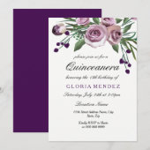 Elegant Plum Paars Roos Quinceanera Uitnodiging (Voorkant / Achterkant)