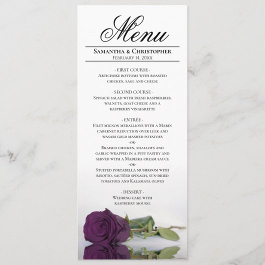 Elegant Plum Paars Roos Reflection Wedding Menu (Voorkant)
