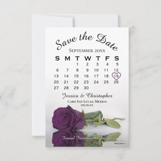 Elegant Plum Paars Roos Romantic Wedding Calendar Save The Date (Voorkant)