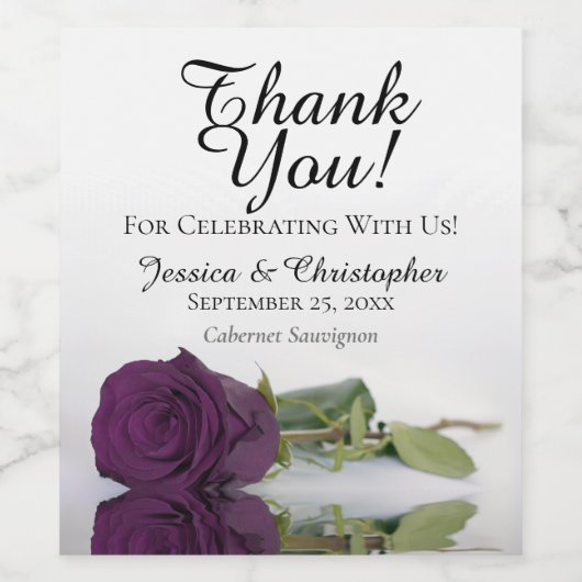 Elegant Plum Paars Roos Weddenschap Bedankt Wijn Etiket (Enkel label)