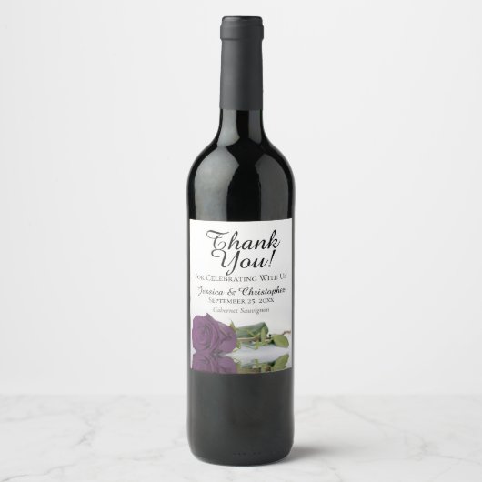 Elegant Plum Paars Roos Weddenschap Bedankt Wijn Etiket (Voorkant)
