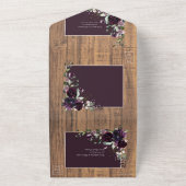 Elegant Plum Paars Rustic Wood Borg All In One Uitnodiging (Buitenkant)